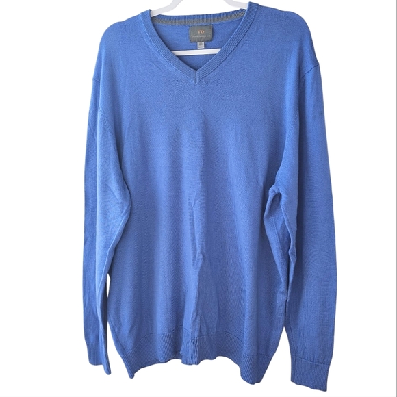 Thomas Dean Other - Thomas Dean Men's Extra Fine Merino Wool Periwinkle Blue V-Neck Sweater Size XXL